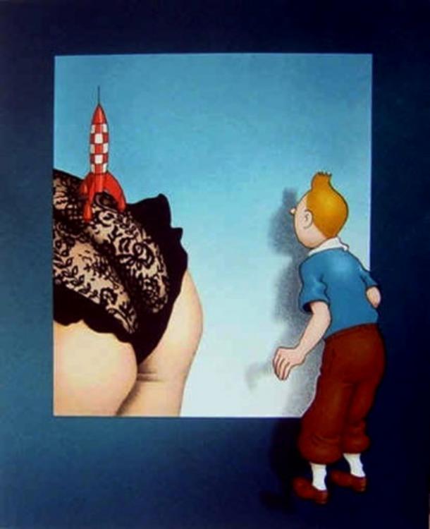 Den danske kunstner Ole Ahlberg har brugt Tintin parodisk i sine billede, siger hans advokat. Foto: Galerie Gerly