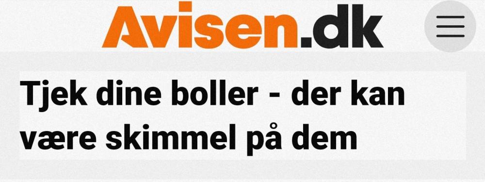 Kan være et billede af tekst, der siger "≡ Avisen.dk Tjek dine boller der kan vaere skimmel pả dem"