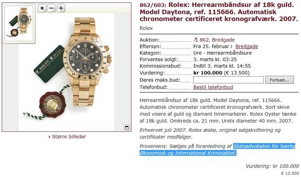 Rolex Daytona var det et af de ure, som Stein Bagger havde i sin samling. Screenshot